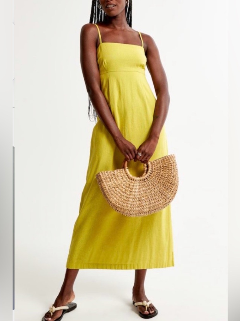 Abercrombie & Fitch Chartreuse Spaghetti Strap linen blend Maxi Dress